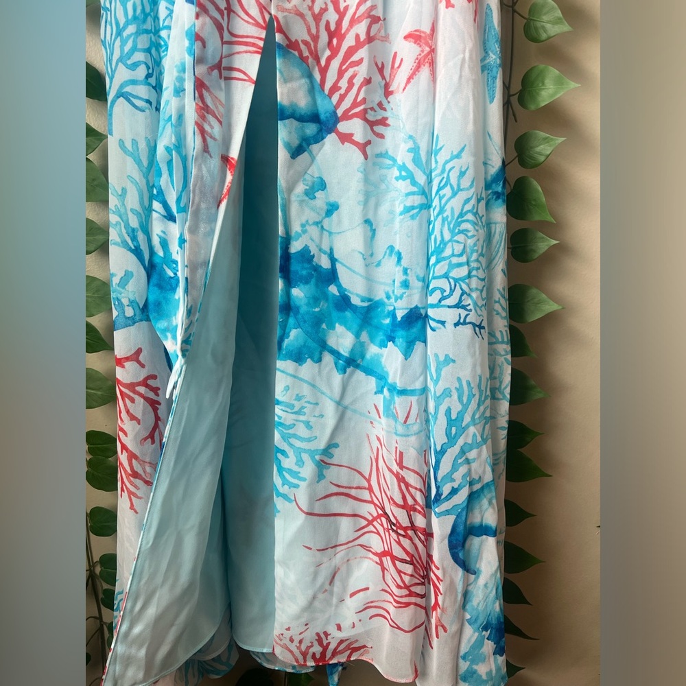 White House Black Market Coral Stripe Scuba Blue Dramatic Maxi Dress NWT - Picture 6 of 8